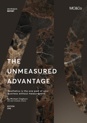 Book cover for 'The Unmeasured Adventage' by Michael Cleghorn, published by MC&Co. The cover features a dark brown and black background with a large stylized '6' and white text.antg